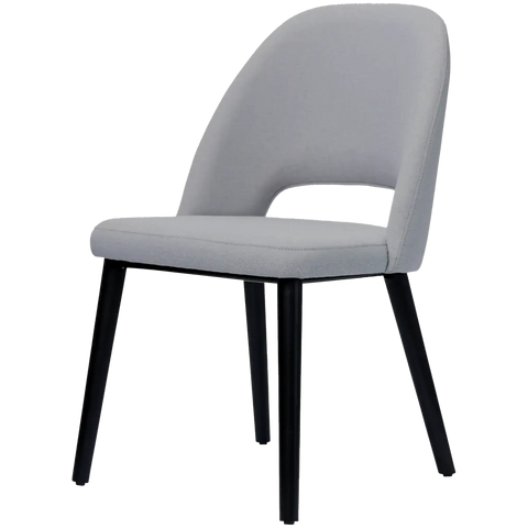 Alfi Chair With Light Grey Woven Shell And Black Timber Legs, Viewed From Angle In Front