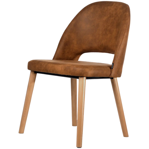 Alfi Chair With Trojan Oak Timber Legs And Vintage Tan Shell, Viewed From Angle In Front