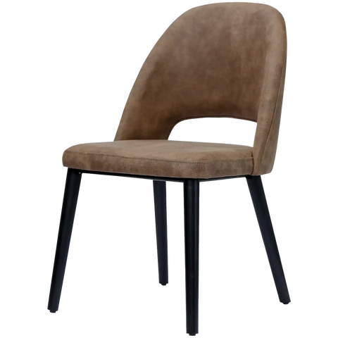 Alfi Chair With Vintage Mocha Shell And Black Timber Legs, Viewed From Angle In Front