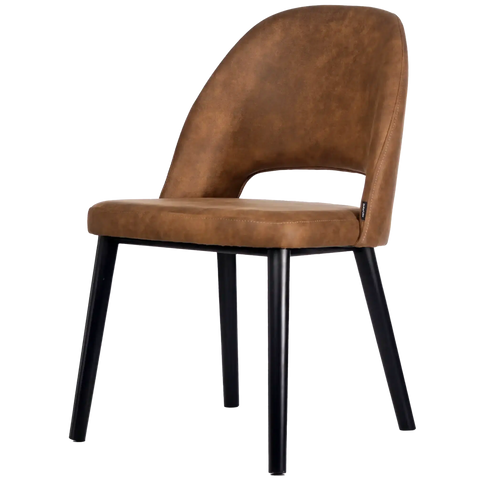 Alfi Chair With Vintage Tan Shell And Black Timber Legs, Viewed From Angle In Front
