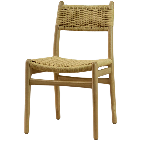Allegra Restaurant Chair With White Oak Frame and Natural Weave Seat And Back Viewed From Angle In Front