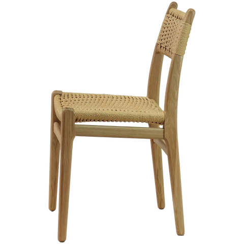 Allegra Restaurant Chair With White Oak Frame and Natural Weave Seat And Back Viewed From Side Angle
