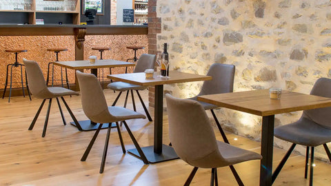 Andi Side Chairs With Carlton Square Table Base And Tasmanian Oak Table Tops At Wolf Blass