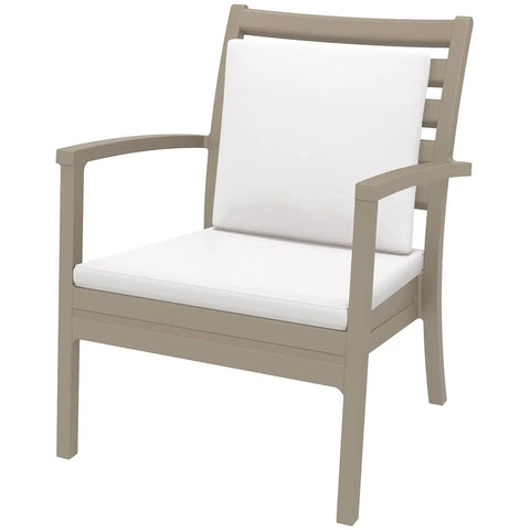 Artemis XL By Siesta With White Backrest And Seat Cushion Taupe, Viewed From Angle In Front
