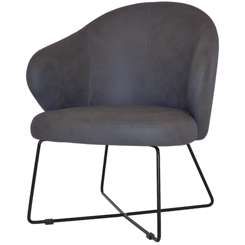 Boss Armchair In Pelle Navy With A Cross Sled In Black, Viewed From Angle In Front