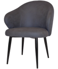Boss Armchair In Pelle Navy With A Metal Leg In Black, Viewed From Angle In Front