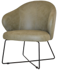 Boss Armchair In Pelle Sage With A Cross Sled In Black, Viewed From Angle In Front