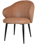 Boss Armchair In Pelle Tan With A Metal Leg In Black, Viewed From Angle In Front