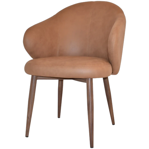 Boss Armchair In Pelle Tan With A Metal Leg In Light Walnut, Viewed From Angle In Front