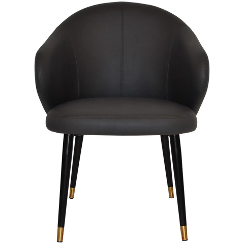Boss Tub Chair Black With Brass Tip Metal 4 Leg With Black Vinyl Shellack Metal 4 Leg With, Viewed From Front