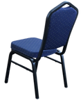 Bradman Chair With Blue Fabric Upholstery And Black Frame, Viewed From Behind