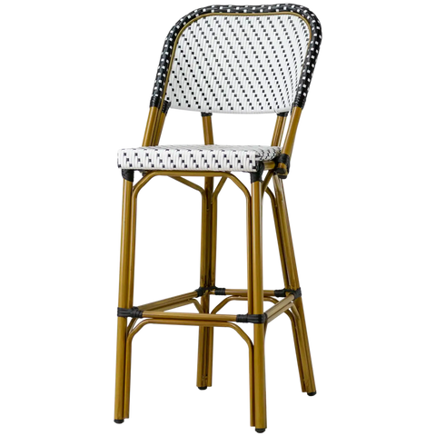 Calais Barstool With Backrest Black And White, Viewed From Angle