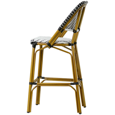 Calais Barstool With Backrest Black And White, Viewed From Side