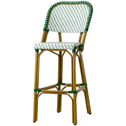 Calais Barstool With Backrest Green And White, Viewed From Angle