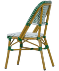 Calais Outdoor Parisian Chair Green And White, Viewed From From Side
