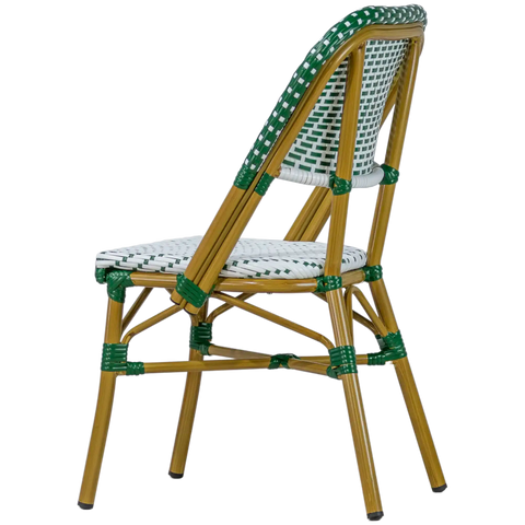 Calais Outdoor Parisian Chair Green And White, Viewed From From Side