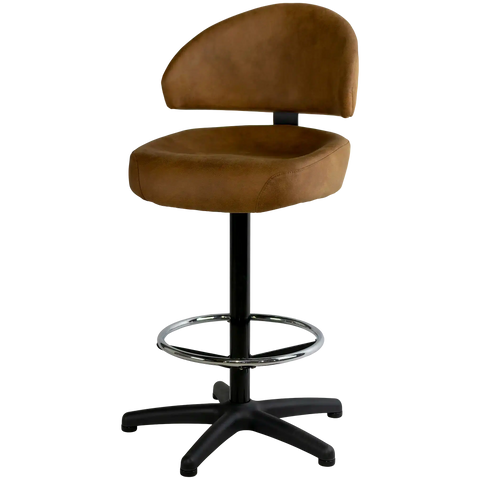 Canberra Gaming Stool With Warwick Eastwood Tan Seat And Back And Black 5 Way Base, Viewed From Front Angle