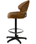 Canberra Gaming Stool With Warwick Eastwood Tan Seat And Back And Black 5 Way Base, Viewed From Front Side