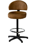 Canberra Gaming Stool With Warwick Eastwood Tan Seat And Back And Black 5 Way Base, Viewed From Front