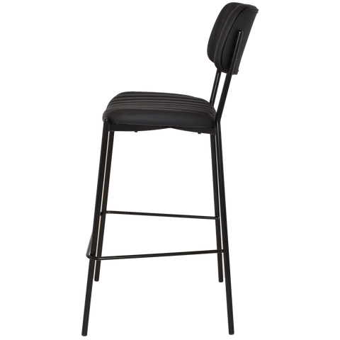 Candice Bar Stool With Black Vinyl Upholstery, Viewed From Side