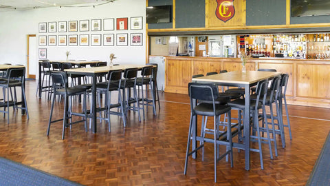 Caprice Black Bar Stools And Henley Table Frames With Melamine Table Tops In Main Bar Dining At Flinders Park Football Club