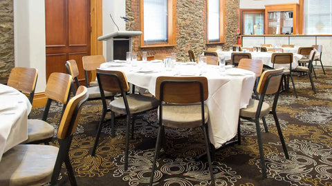 Caprice Natural Side Chairs With Custom Upholstered Seat Pads At Robin Hood Hotel