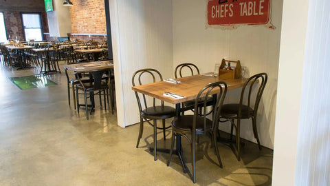 Colman Bistro Chair With Davido Table Base And Custom Timber Table Tops At Exchange Hotel Gawler