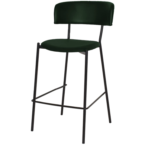 Como Bar Stool With Custom Upholstery And Black 4 Leg Frame, Viewed From Front Angle