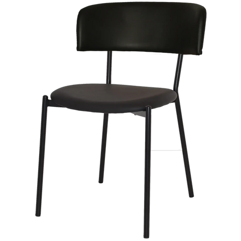 Como Dining Chair With Black Metal Frame And Black Vinyl Seat And Back, Viewed From Angle In Front