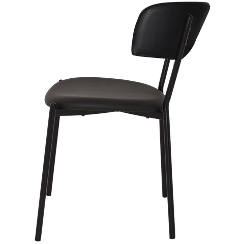 Como Dining Chair With Black Metal Frame And Black Vinyl Seat And Back, Viewed From Side Angle