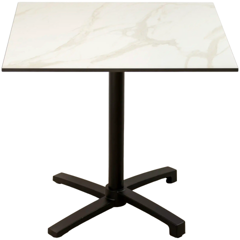 Compact Laminate Table Top In Calacutta Doro On A Filip Table Base In Black, Viewed From Above