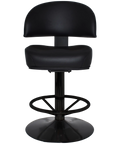 Cowell Gaming Stool In Black Vinyl On Black Disc Base With Black Column And Foot Ring, Viewed From Front