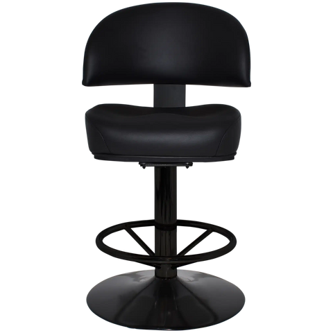 Cowell Gaming Stool In Black Vinyl On Black Disc Base With Black Column And Foot Ring, Viewed From Front