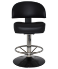 Cowell Gaming Stool In Black Vinyl On Black Disc Base With Stainless Steel Column, Viewed From Front