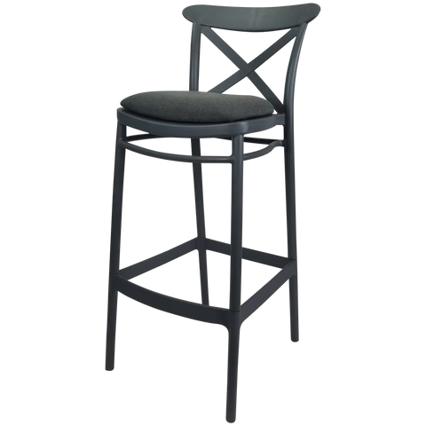 Cross Back Barstool In Anthracite With Anthracite Seat Pad, Viewed From Angle