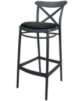Cross Back Barstool In Anthracite With Black Vinyl Seat Pad, Viewed From Angle