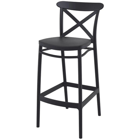 Cross Bar Stool By Siesta In Black, Viewed From Angle In Front