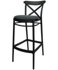 Cross Bar Stool By Siesta In Black With Anthracite Seat Pad, Viewed From Angle In Front