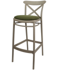 Cross Bar Stool By Siesta In Taupe With 2 Seat Pad, Viewed From Angle