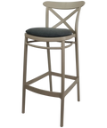 Cross Bar Stool By Siesta In Taupe With 4 Seat Pad, Viewed From Angle