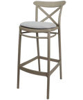 Cross Bar Stool By Siesta In Taupe With 7 Seat Pad, Viewed From Angle