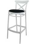 Cross Bar Stool By Siesta In White With 1 Seat Pad, Viewed From Angle