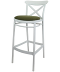 Cross Bar Stool By Siesta In White With 2 Seat Pad, Viewed From Angle