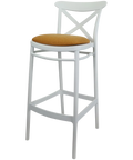 Cross Bar Stool By Siesta In White With 3 Seat Pad, Viewed From Angle