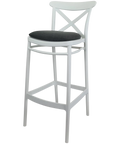 Cross Bar Stool By Siesta In White With 4 Seat Pad, Viewed From Angle