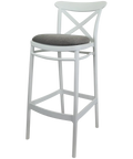 Cross Bar Stool By Siesta In White With 5 Seat Pad, Viewed From Angle
