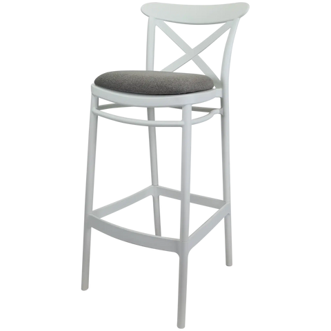 Cross Bar Stool By Siesta In White With 5 Seat Pad, Viewed From Angle