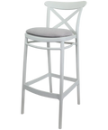 Cross Bar Stool By Siesta In White With 7 Seat Pad, Viewed From Angle