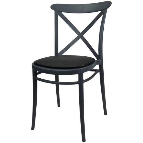 Cross Chair By Siesta In Anthracite With 2 Seat Pad, Viewed From Angle