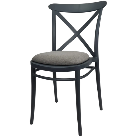 Cross Chair By Siesta In Anthracite With Taupe Seat Pad, Viewed From Angle
